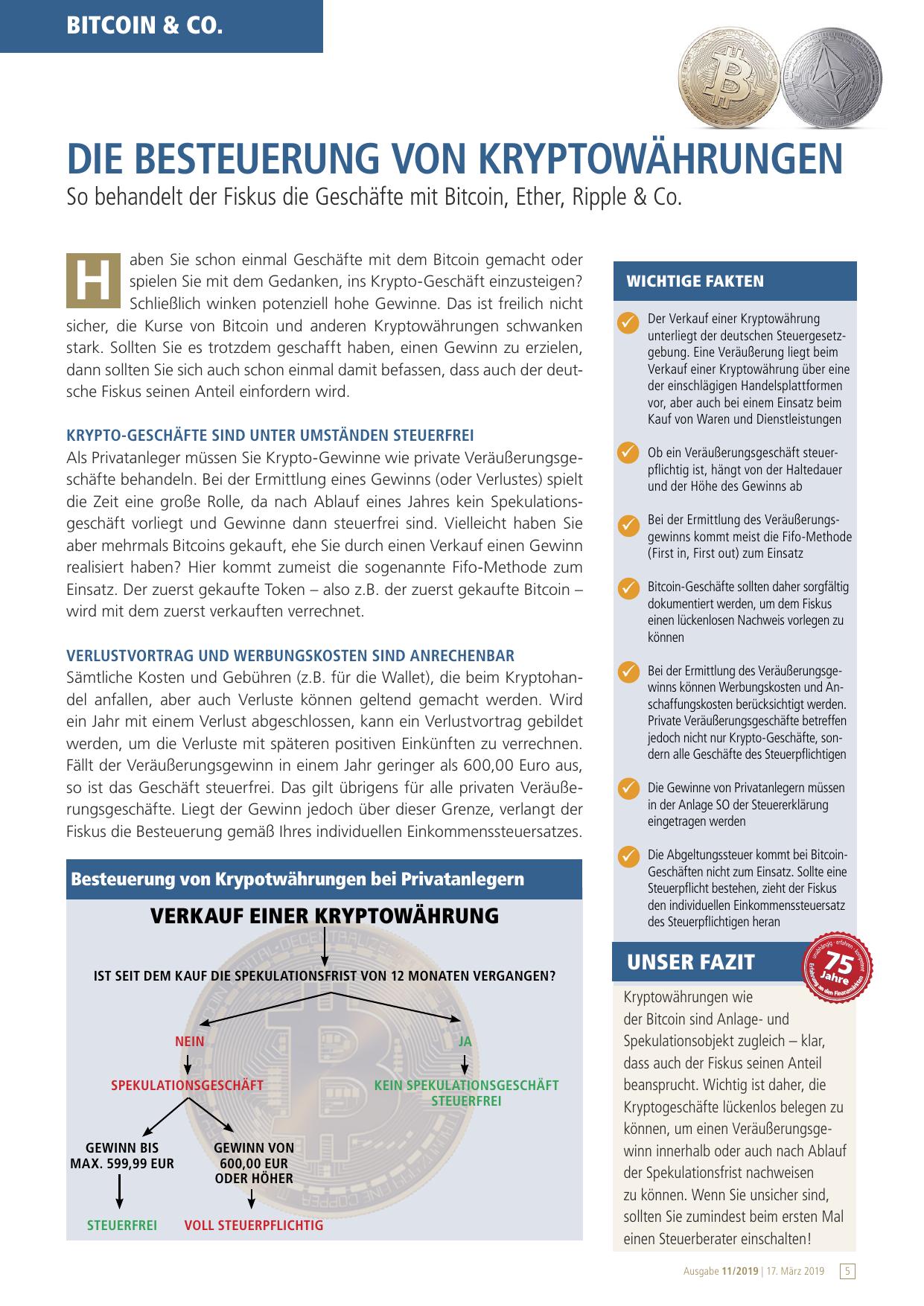 Die Besteuerung von Kryptowährungen