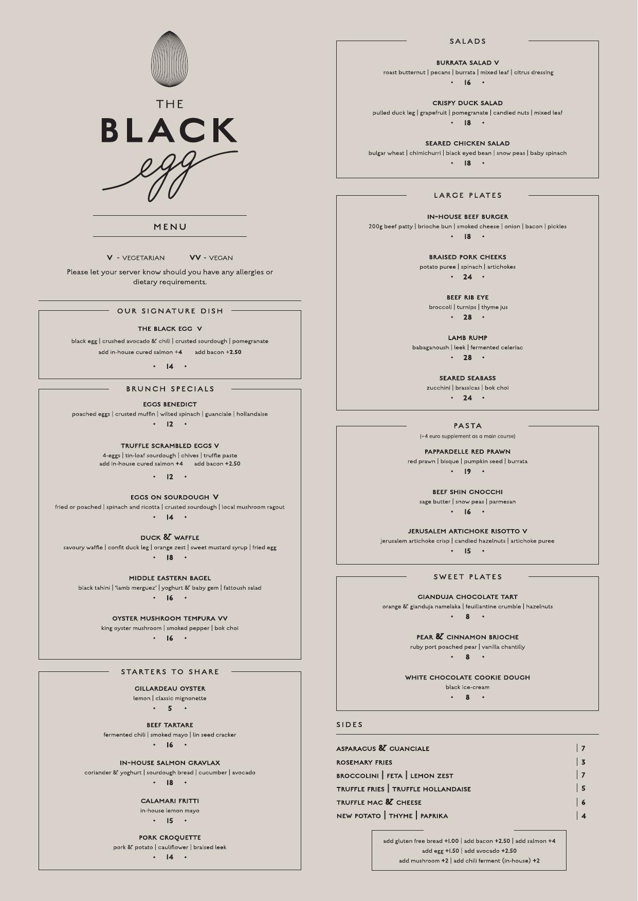 theblackegg brunch menu